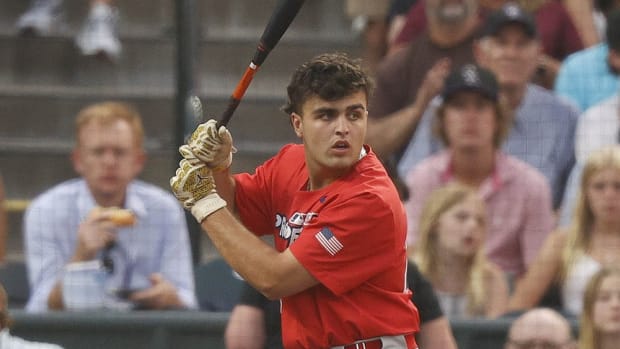 Jul 12, 2021; Denver, CO, USA; MLB high school prospect Sal Stewart hits during the 2021 MLB Home Run Derby. Mandatory Credit: Isaiah J. Downing-USA TODAY Sports  
